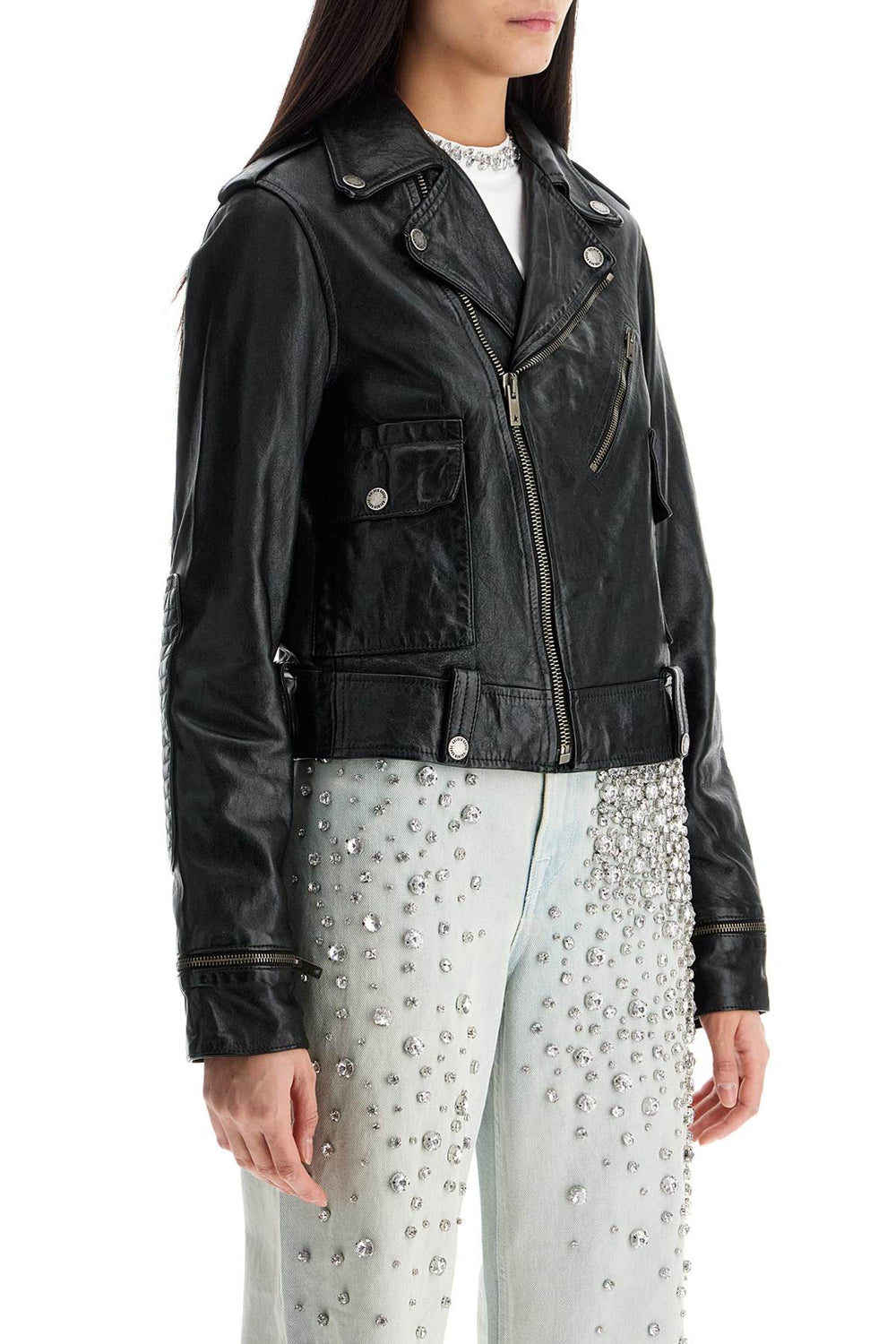 Golden Goose Shiny Black Sheepskin Biker Jacket