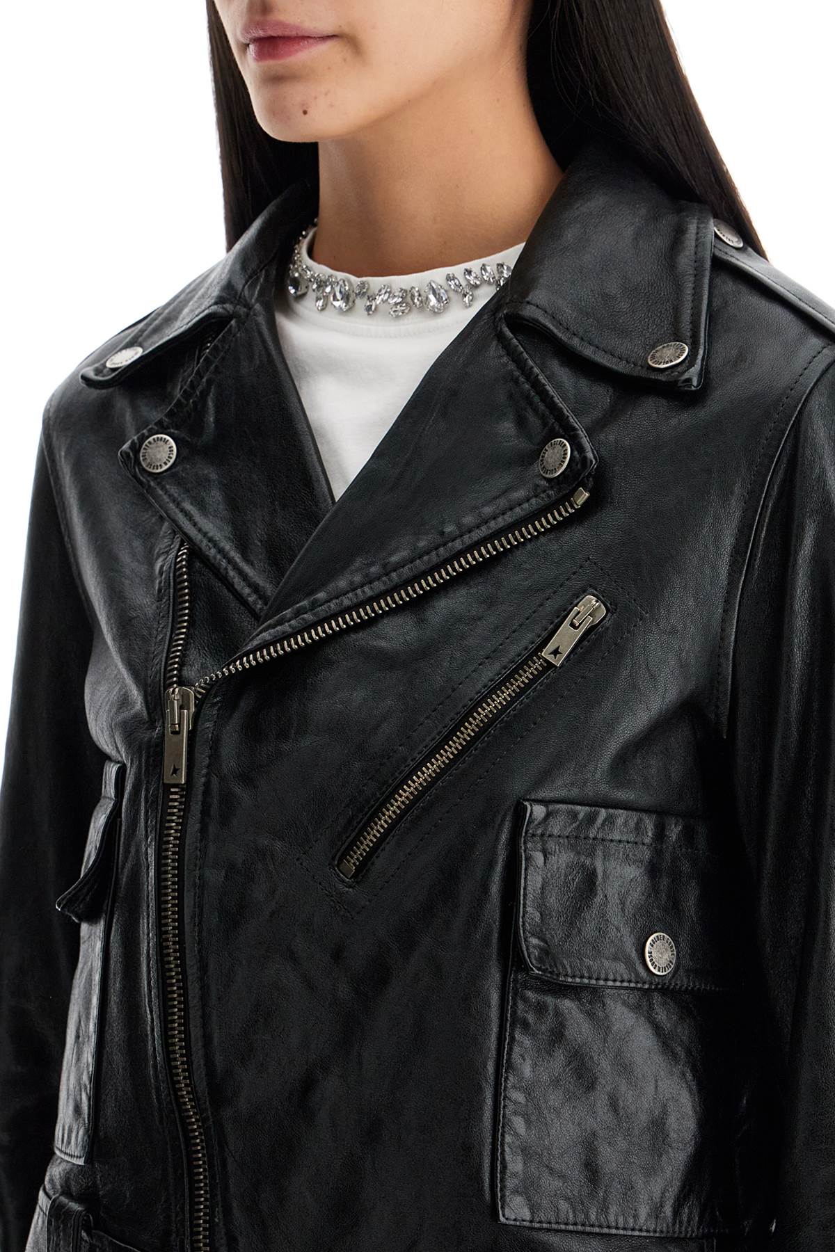 Golden Goose Shiny Black Sheepskin Biker Jacket