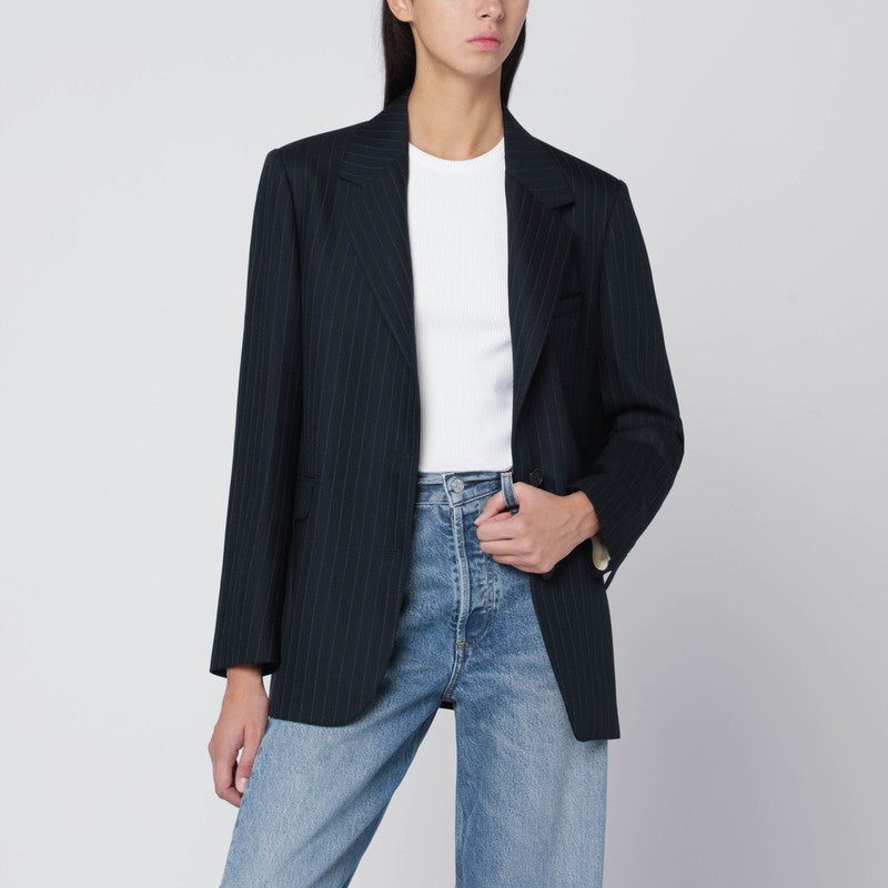 Golden Goose Blue Pinstriped Single-breasted Blazer In Wool