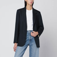 Golden Goose Blue Pinstriped Single-breasted Blazer In Wool