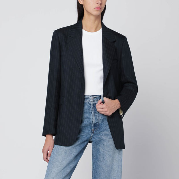 Golden Goose Blue Pinstriped Single-breasted Blazer In Wool