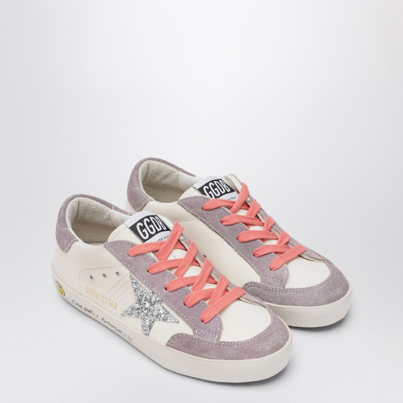 Golden Goose Kids' White Leather And Lilac Suede Super-Star Sneakers