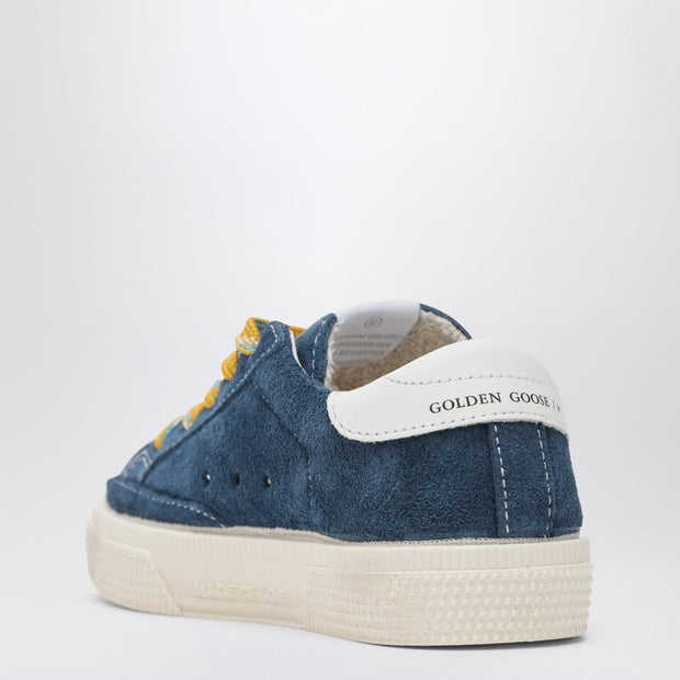 Golden Goose Kids' Low-top May Sneakers In Blue Suede And White Leather