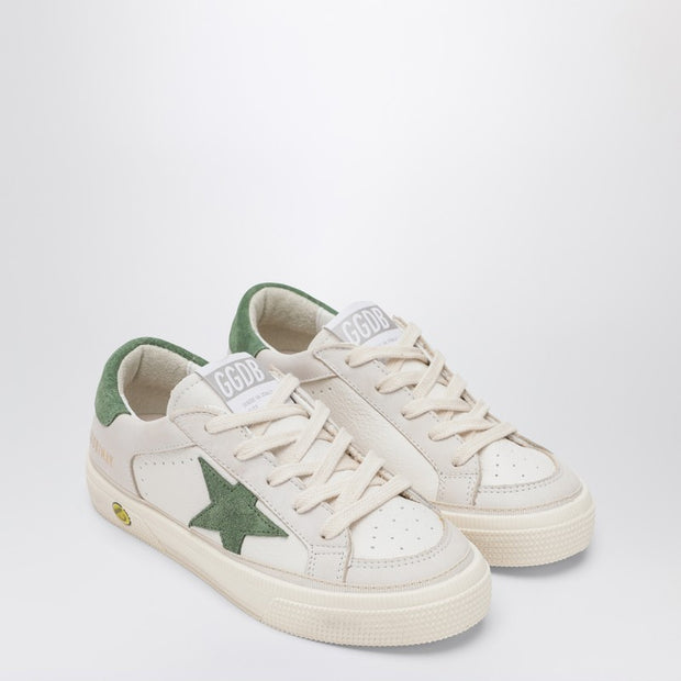 Golden Goose Kids' White/beige Leather And Green Suede Super-Star Sneakers