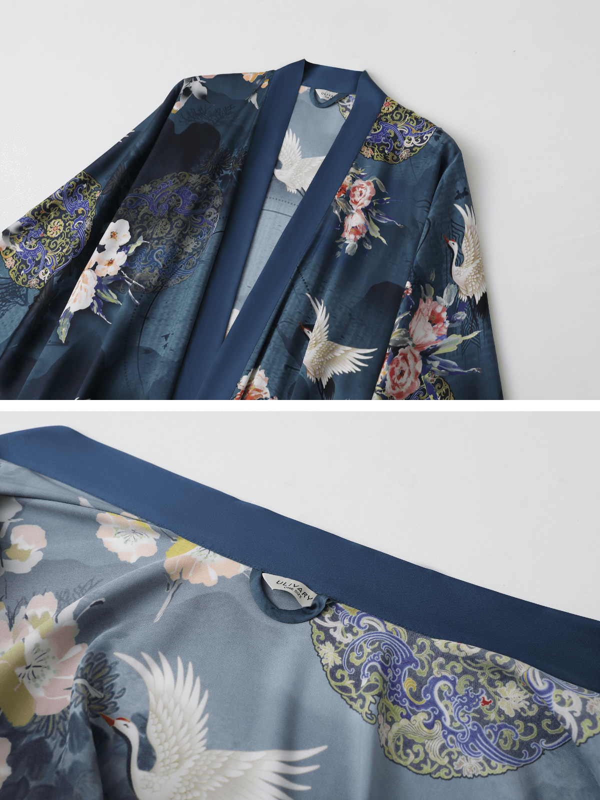 Ulivary Garden Crane Blue Kimono Robe