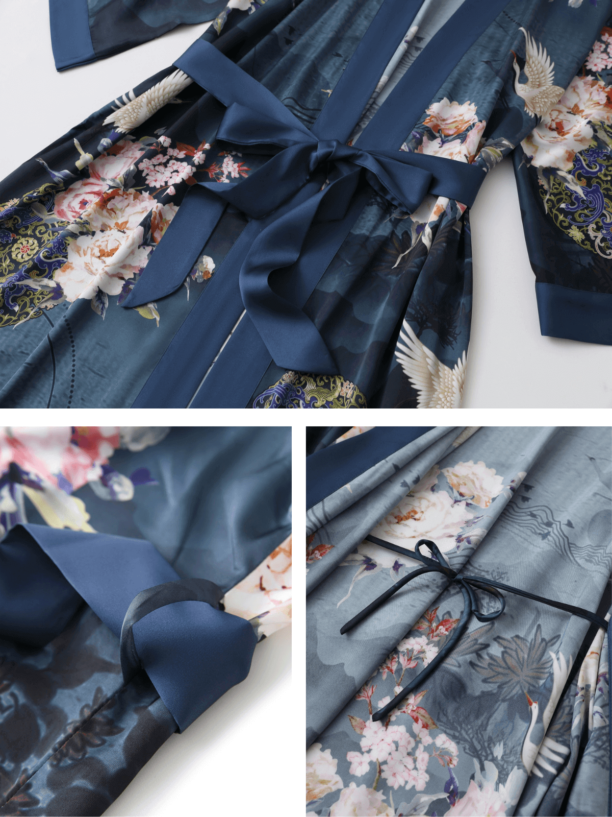 Ulivary Garden Crane Blue Kimono Robe