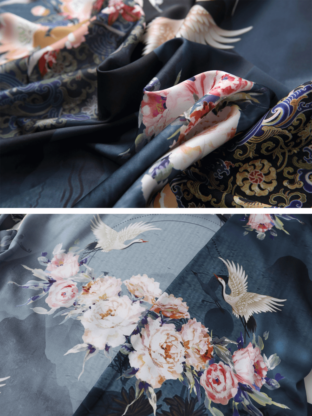 Ulivary Garden Crane Blue Kimono Robe