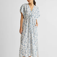 Reistor Gathered Maxi Dress in Blue Florals