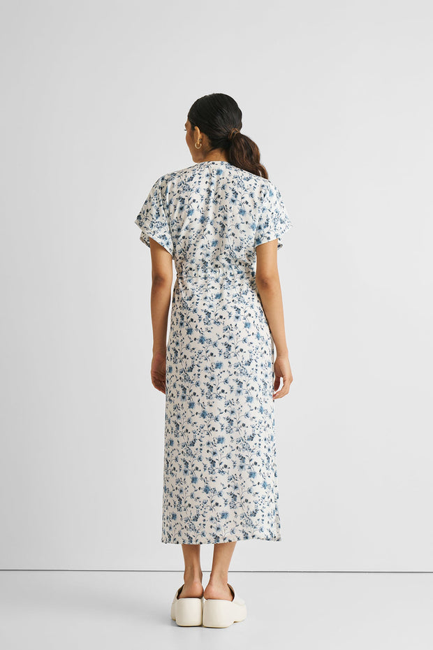 Gathered Maxi Dress In Blue Florals