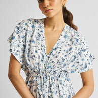 Reistor Gathered Maxi Dress in Blue Florals
