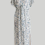 Reistor Gathered Maxi Dress in Blue Florals