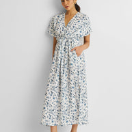 Reistor Gathered Maxi Dress in Blue Florals