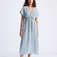Reistor Gathered Maxi Dress in Light Blue Florals