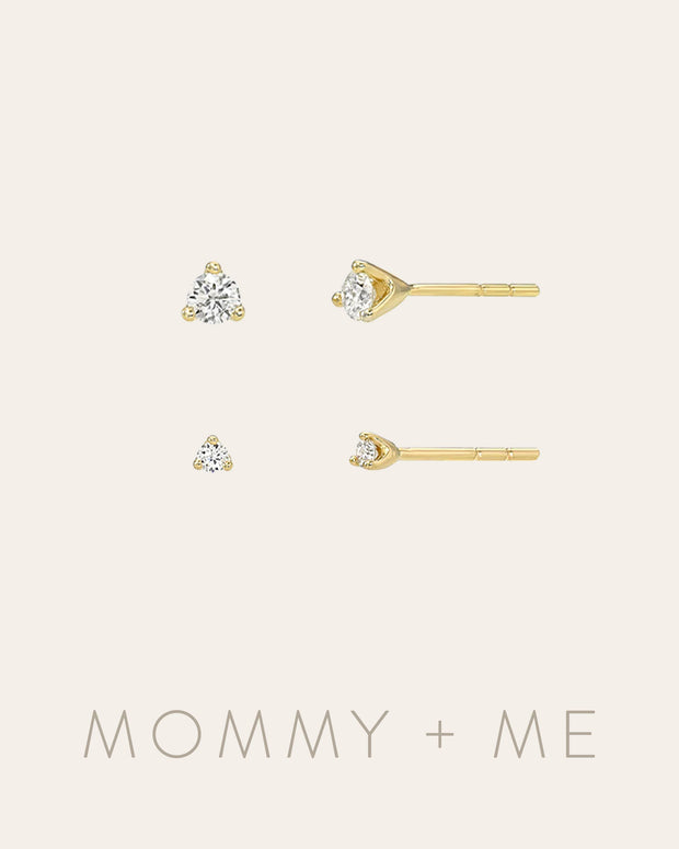 Zoe Lev 3 Prong Diamond Studs - Mommy + Me