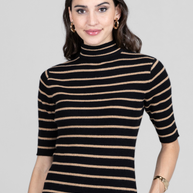KiraGrace GRACE MOCKNECK TEE: BLACK KHAKI CASHMERE