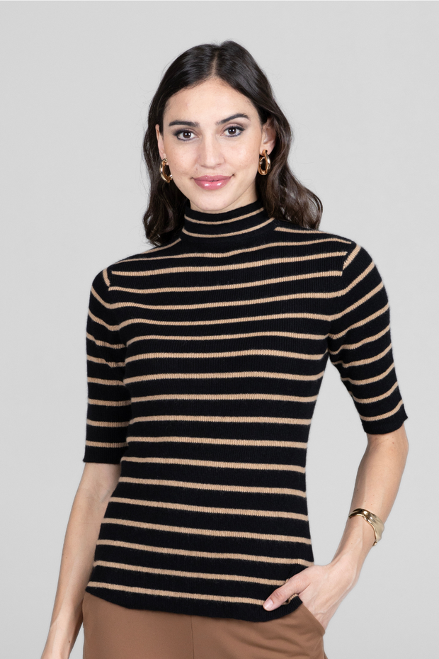 KiraGrace GRACE MOCKNECK TEE: BLACK KHAKI CASHMERE