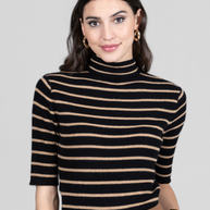 KiraGrace GRACE MOCKNECK TEE: BLACK KHAKI CASHMERE