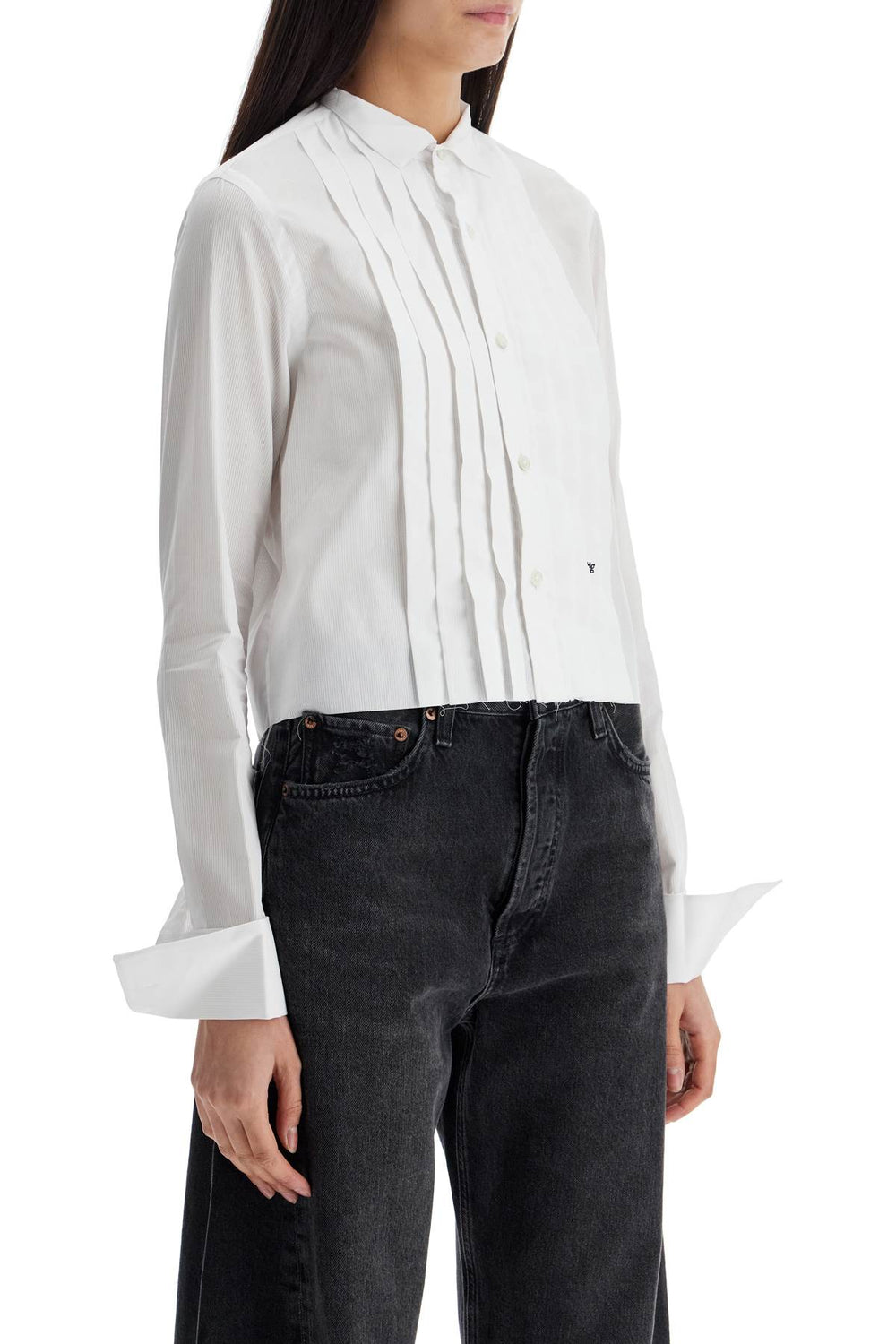 Homme Girls White Cropped Tuxedo Shirt With High Neckline