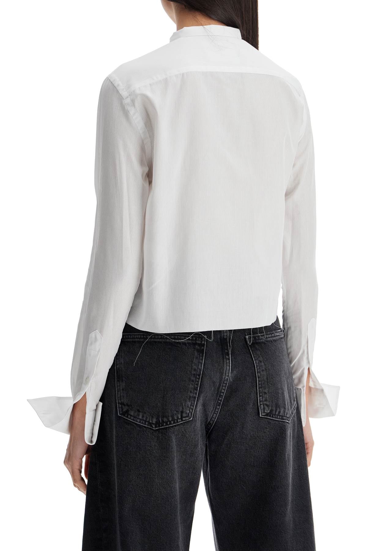 Homme Girls White Cropped Tuxedo Shirt With High Neckline