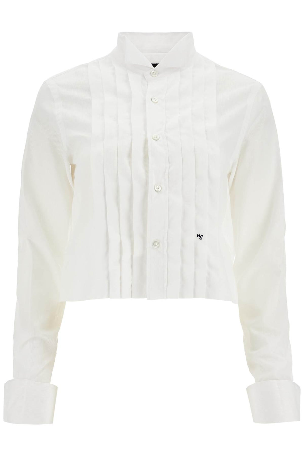 Homme Girls White Cropped Tuxedo Shirt With High Neckline