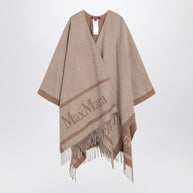 Max Mara Studio Sandy Color Jacquard Wool Poncho