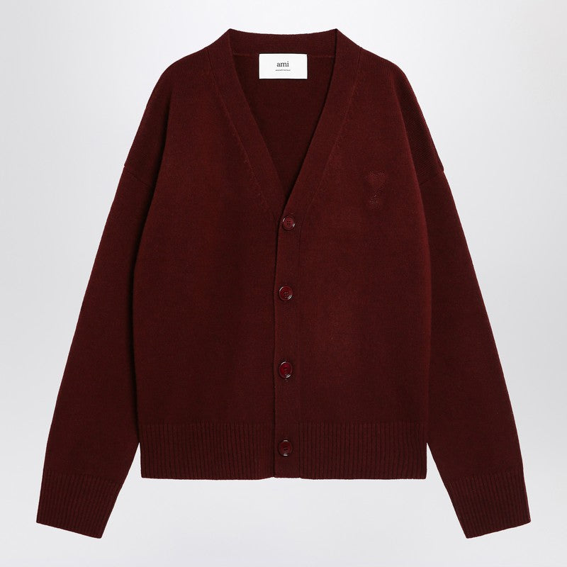 Ami Paris Cardigan Ami De Coeur Cherry Color In Wool And Cashmere