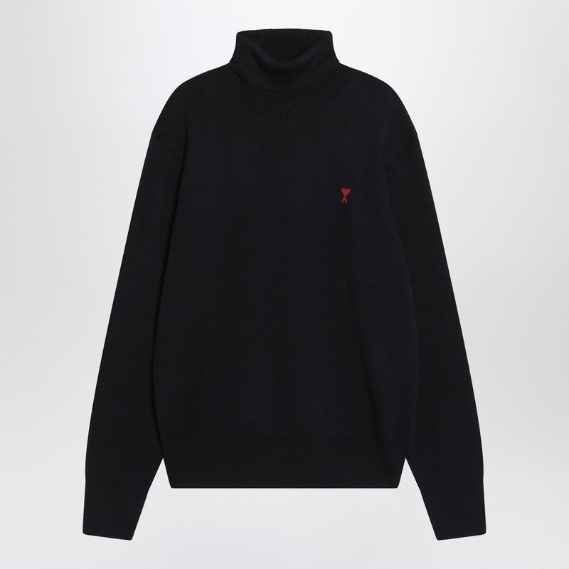 Ami Paris Navy Blue Turtleneck Sweater Ami De Coeur