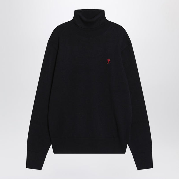 Ami Paris Navy Blue Turtleneck Sweater Ami De Coeur