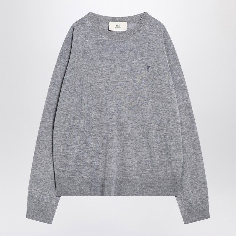 Ami Paris Gray Ami De Coeur Sweater In Wool And Silk