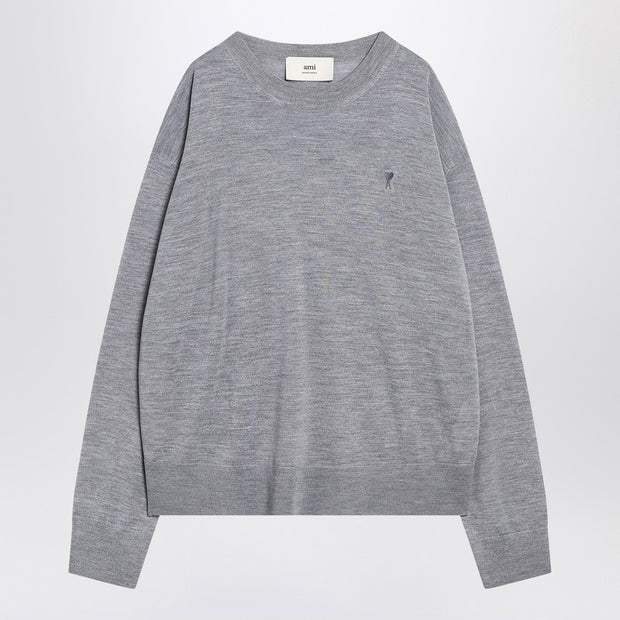 Ami Paris Gray Ami De Coeur Sweater In Wool And Silk