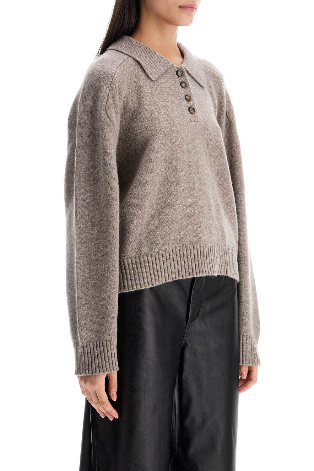 Loulou Studio Cashmere Cropped Polo Sweater