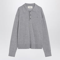 Ami Paris Grey Wool And Silk Polo Ami De Coeur