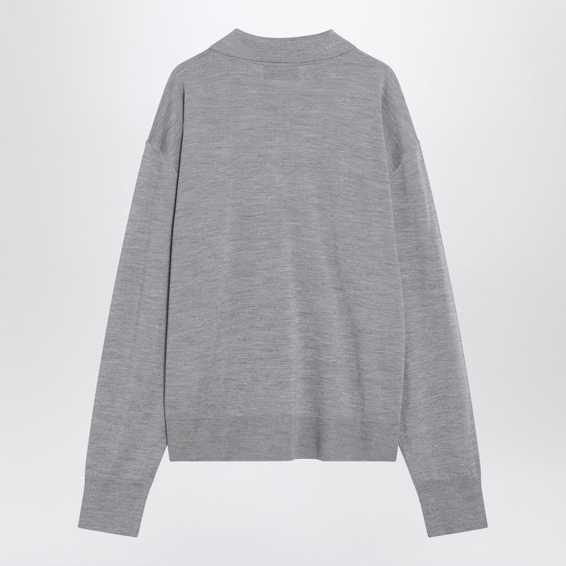 Ami Paris Grey Wool And Silk Polo Ami De Coeur