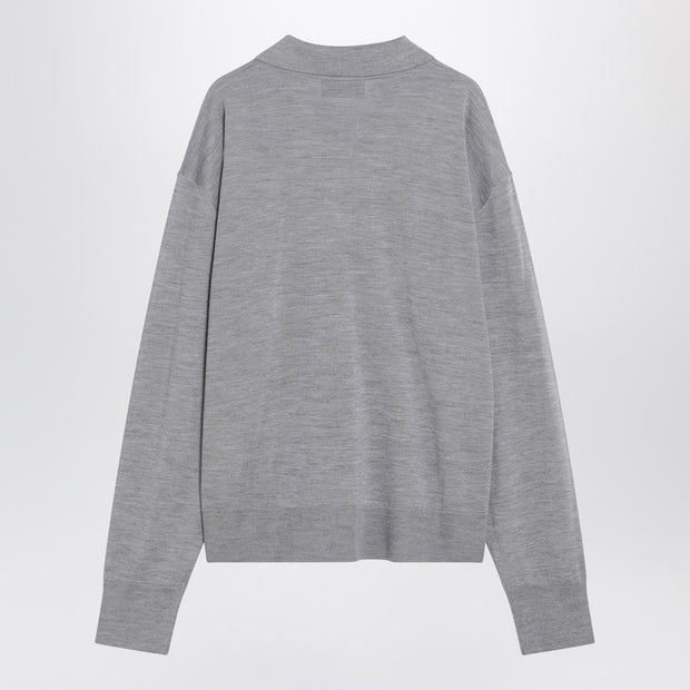 Ami Paris Grey Wool And Silk Polo Ami De Coeur