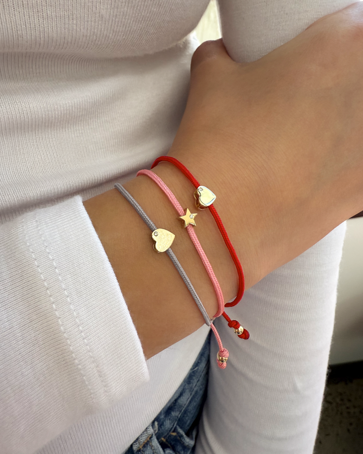 Zoe Lev Heart With Diamond Fortune Bracelets - Mommy + Me