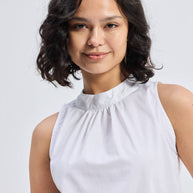 Reistor High-Neck Top with Gathers in White
