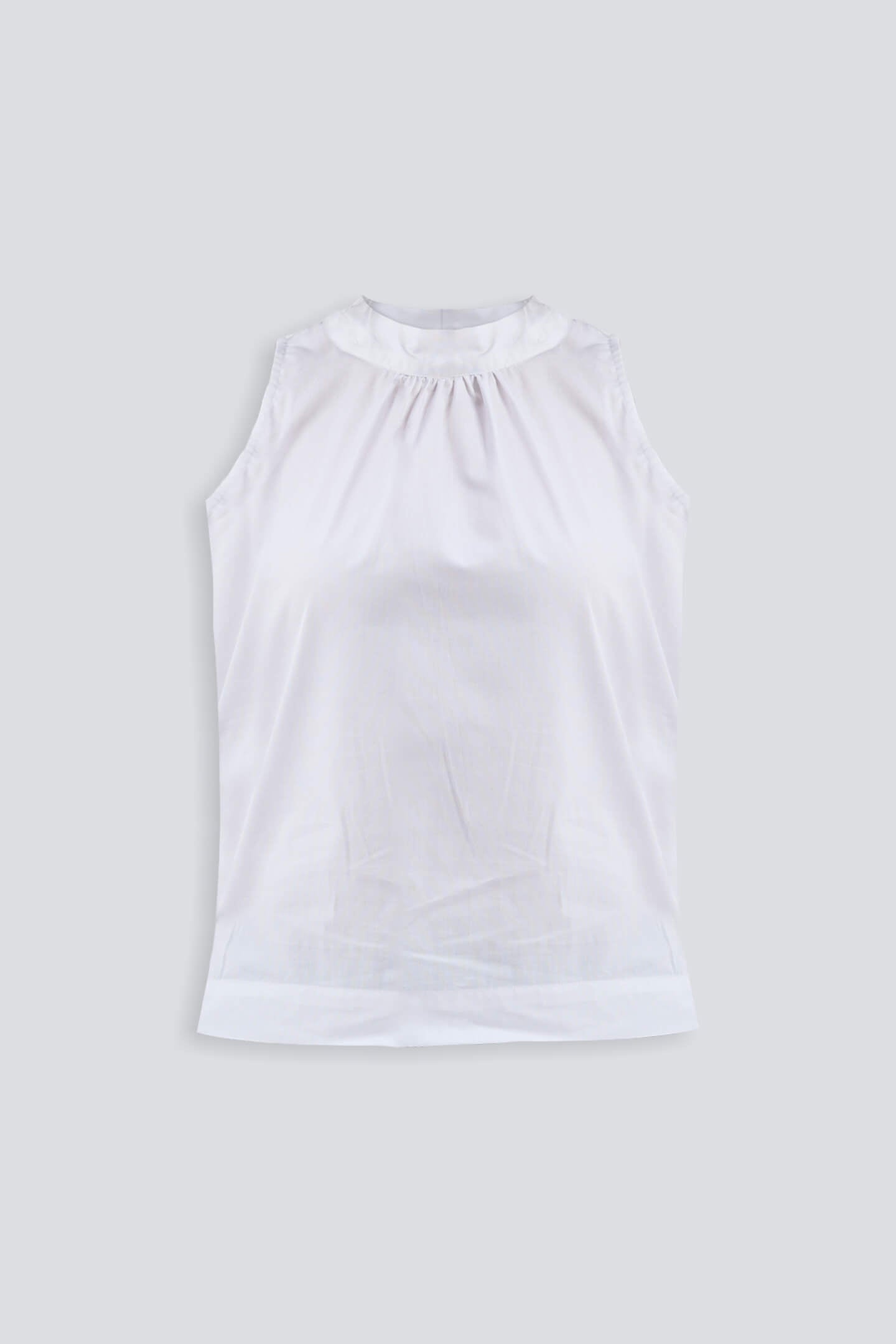 Reistor High-Neck Top with Gathers in White