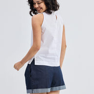 Reistor High-Neck Top with Gathers in White
