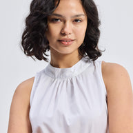 Reistor High-Neck Top with Gathers in White