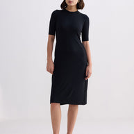 Reistor High Crew Neck Elbow Sleeves Fitted Dress in Black