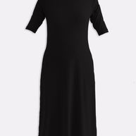 Reistor High Crew Neck Elbow Sleeves Fitted Dress in Black