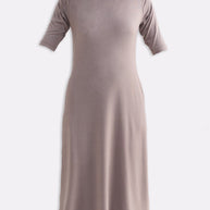 Reistor High Crew Neck Elbow Sleeves Fitted Dress in Dusty Brown