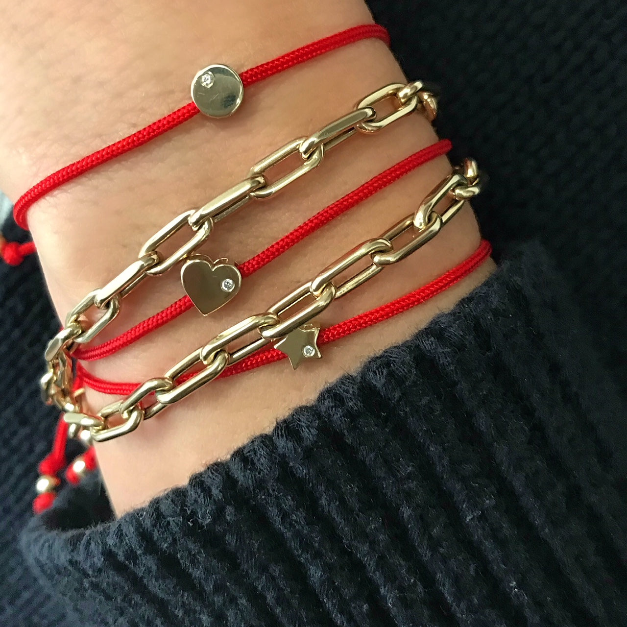 Zoe Lev Heart With Diamond Fortune Bracelets - Mommy + Me