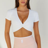 Astoria LIVE LUXE Front Crossed Quarter-Sleeve Crop - White