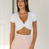 Astoria LIVE LUXE Front Crossed Quarter-Sleeve Crop - White