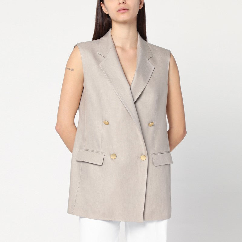 Tagliatore Beige Double-breasted Linen Vest