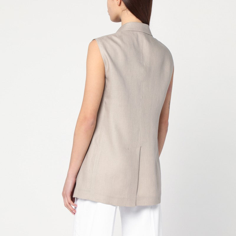 Tagliatore Beige Double-breasted Linen Vest