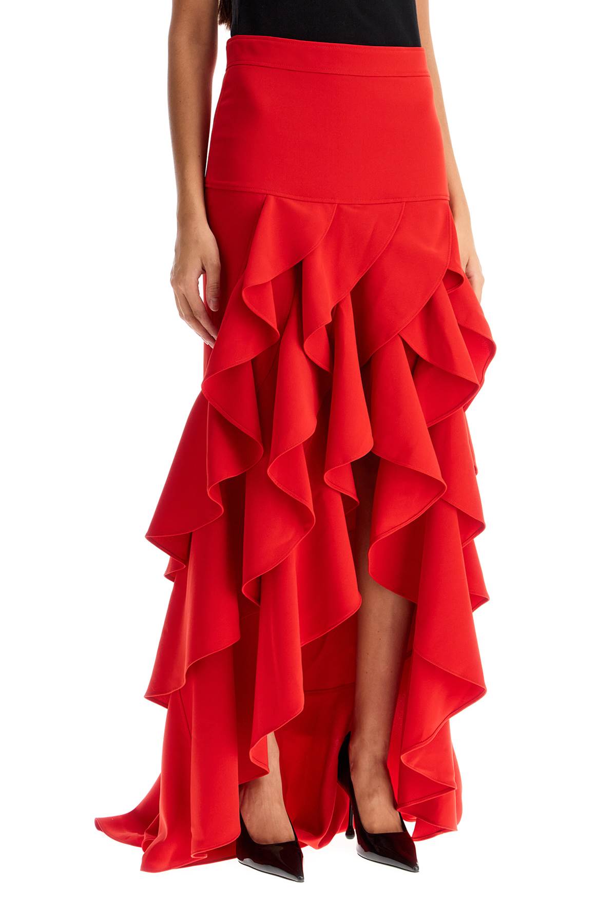 Moschino Stretch Crepe Ruffle Maxi Skirt