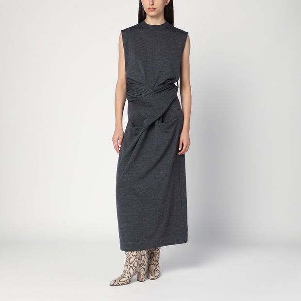 Jil Sander Gray Dress In Wool With Crossover Detail