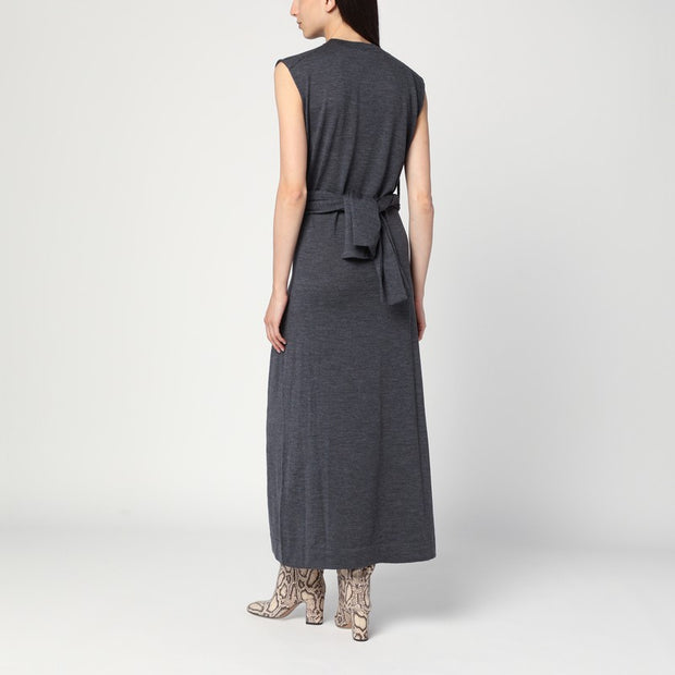 Jil Sander Gray Dress In Wool With Crossover Detail